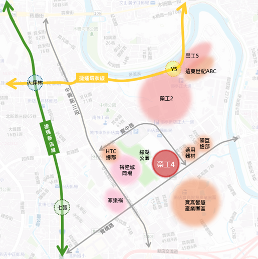 新店榮工單元4周邊發展示意圖。