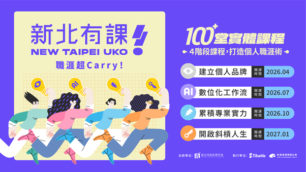 「新北有課UKO」全新年度四大領域課程，打造全方位的職涯學習路徑。