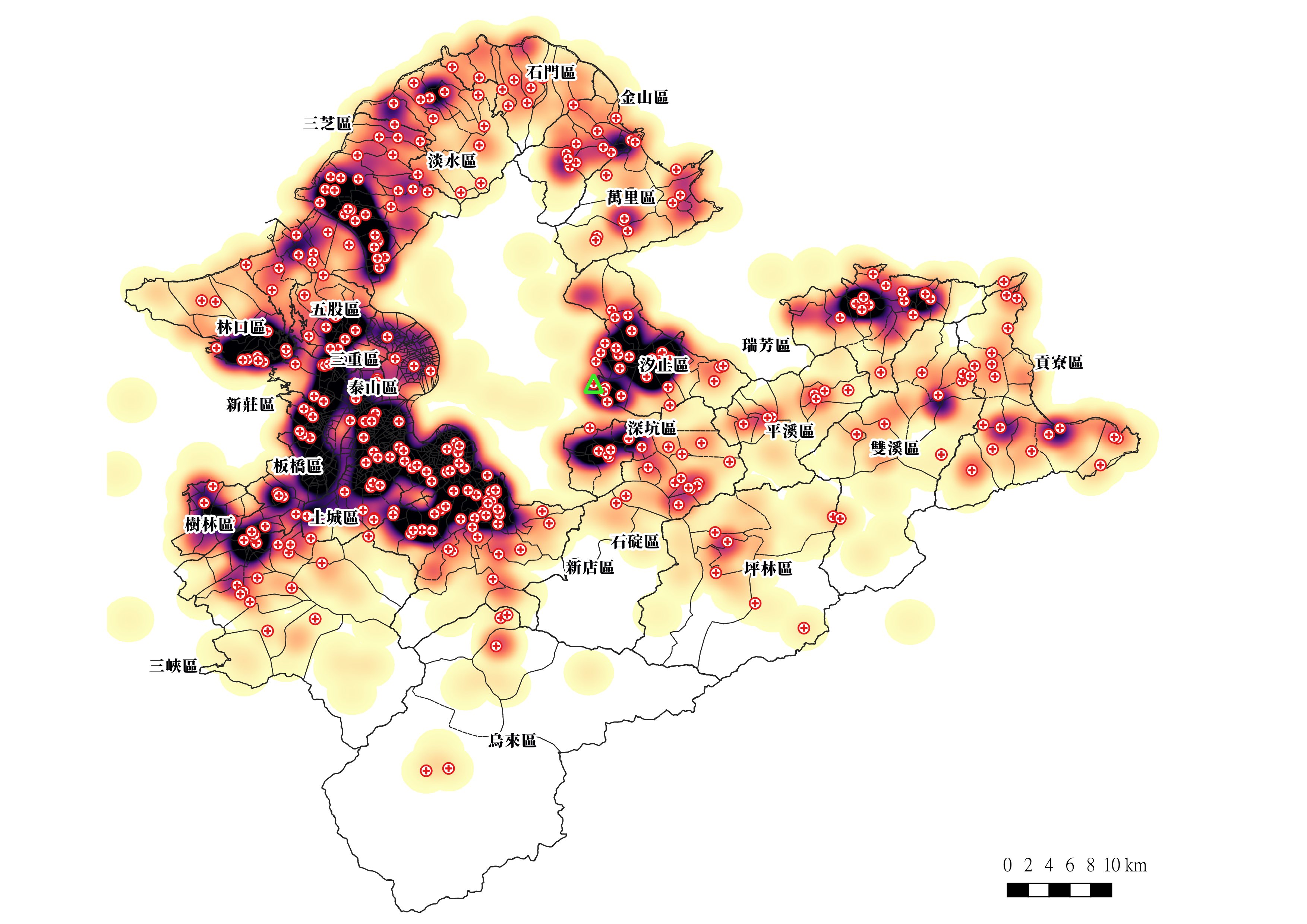 新北市政府與台大昆蟲系合作製作虎頭蜂築巢熱點地圖，圖為2025年全年之資料
