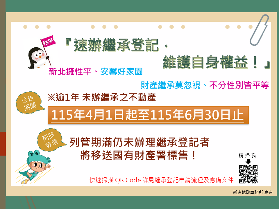速辦繼承登記，維護自身權益