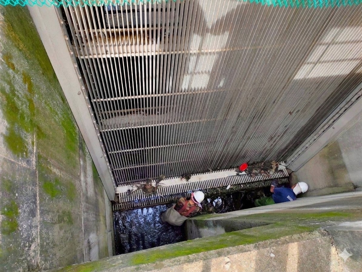 鴨母港撈污機於地下5米且空間狹小僅能以人力清淤