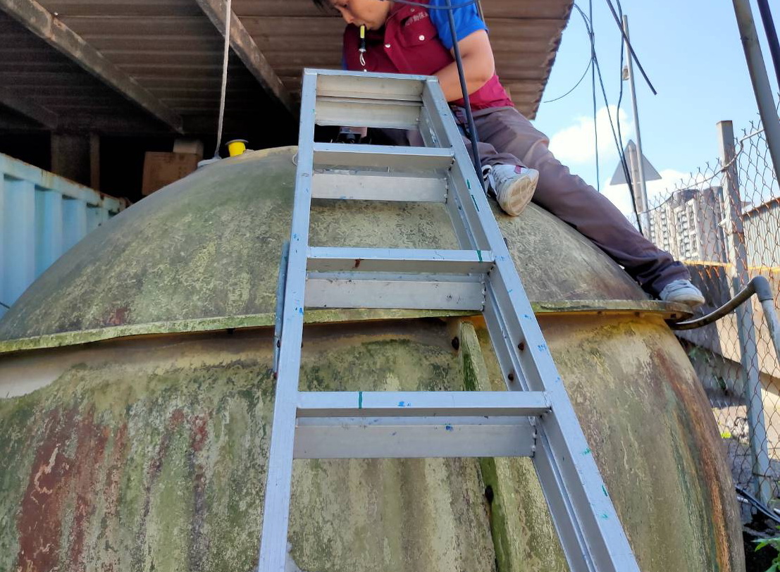 小三花貓受困廢棄大水桶內等待救援