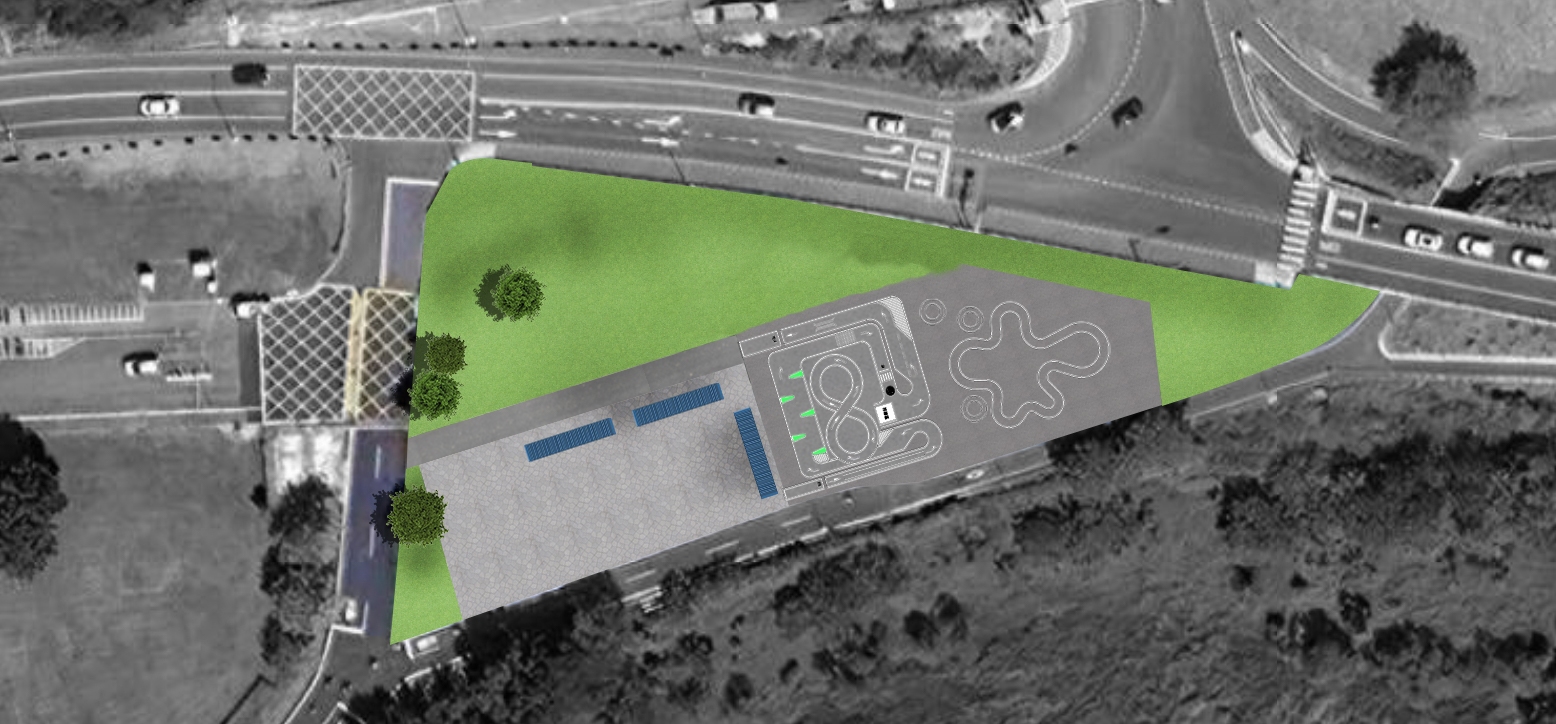 工程完工後租借站及自行車練習場空拍模擬圖