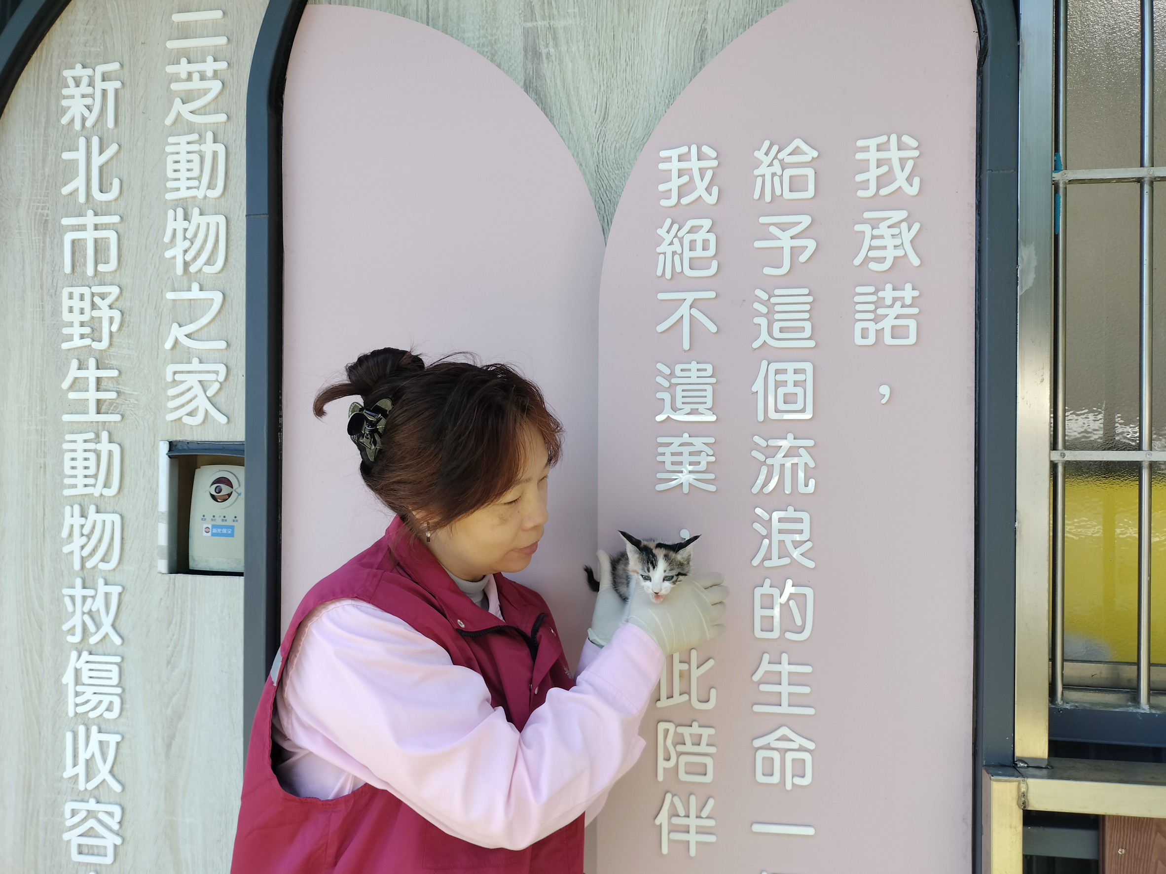  動保員謝溱秝和「花仙子」親切互動