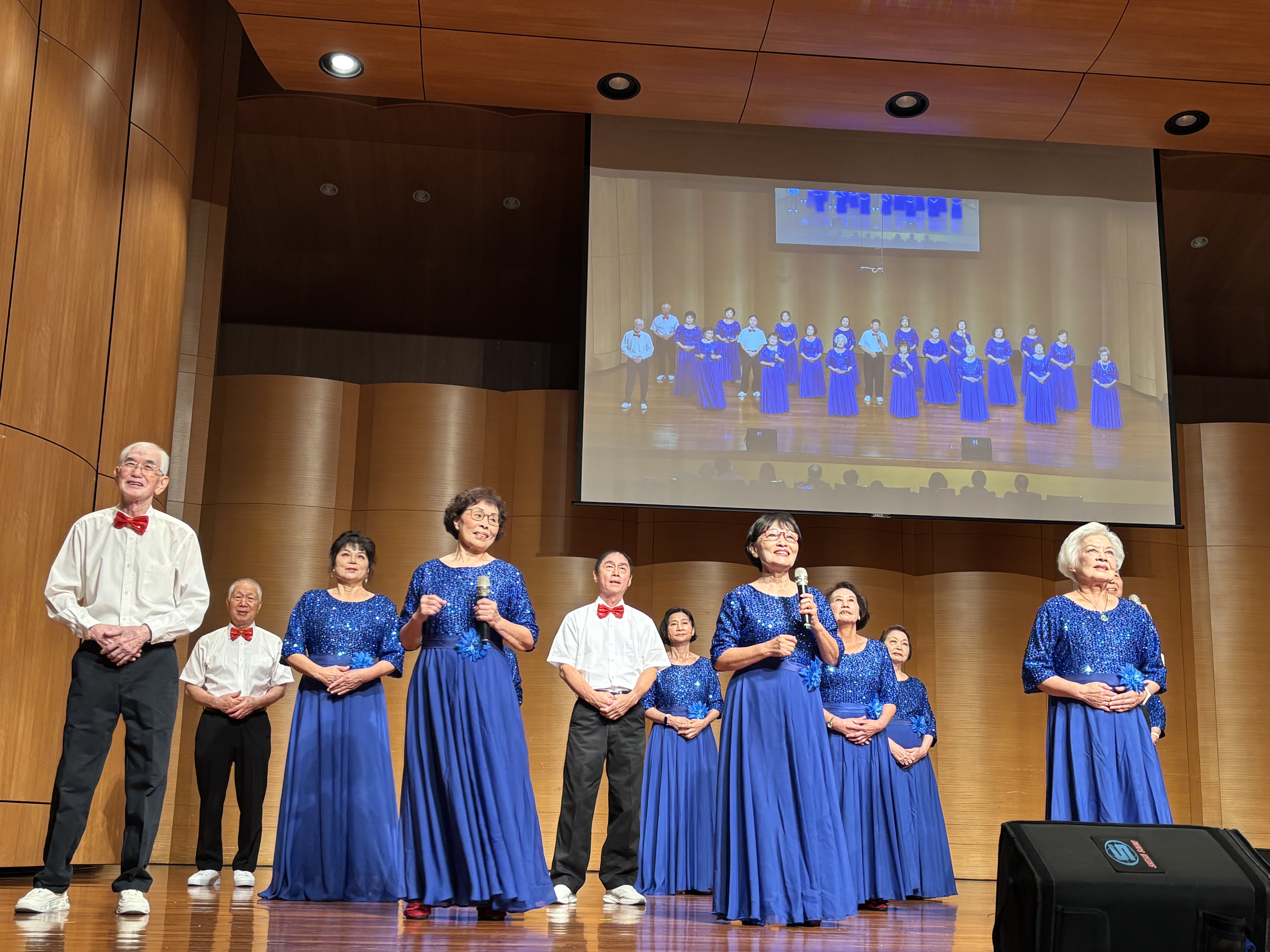 表演者的平均年齡為75歲，長輩們身著華服、自信展現活力、高聲歌唱。