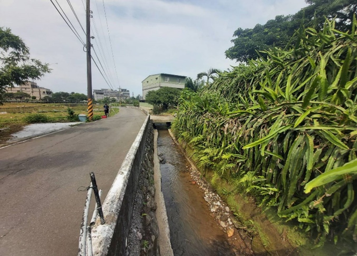 月眉排水長興宮下游段河道原有護岸結構薄弱、河道寬度不足(改善前)