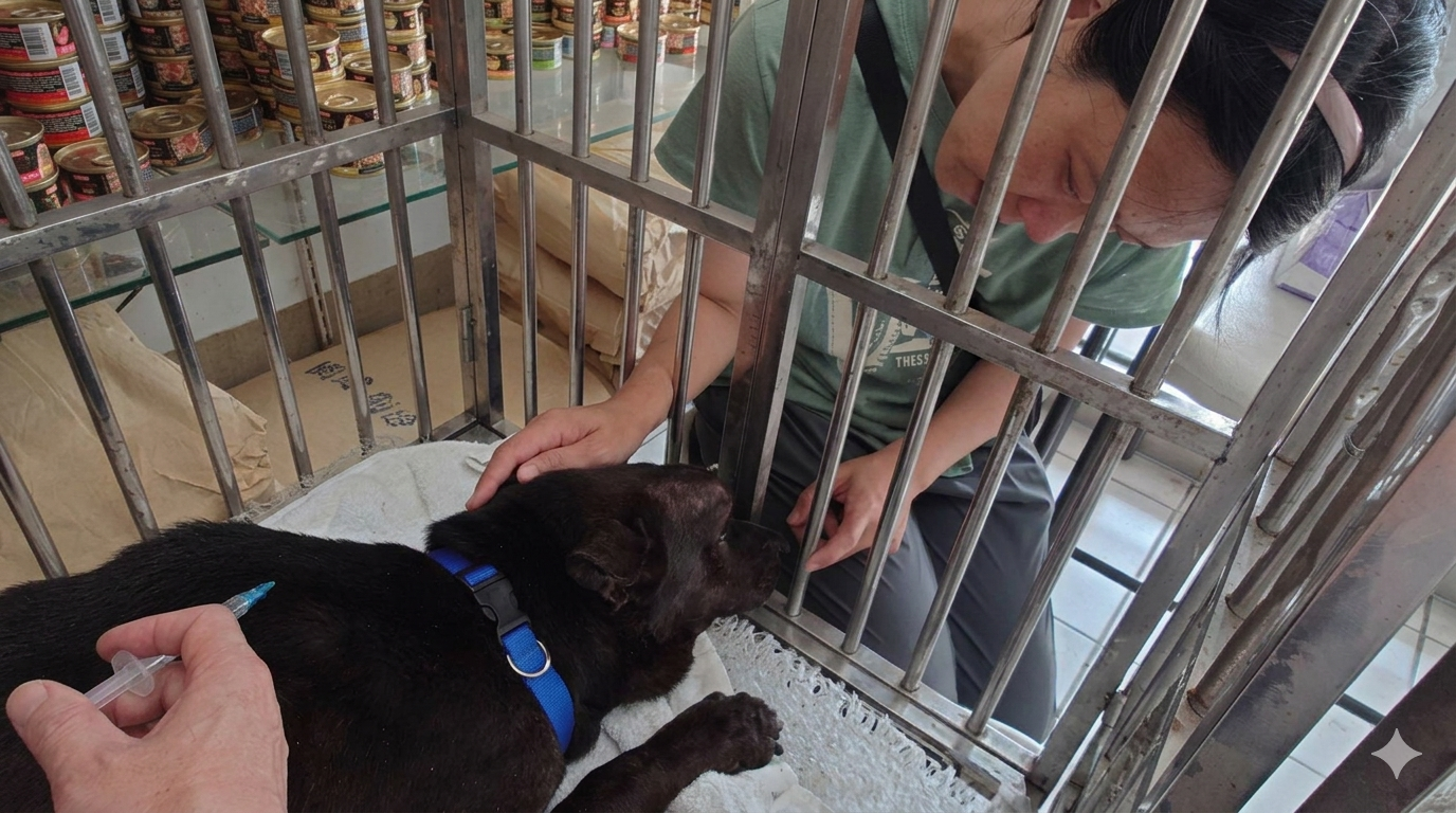 獸醫師協助飼主為家中犬隻完成狂犬病疫苗補強，為寵物築起防疫防線
