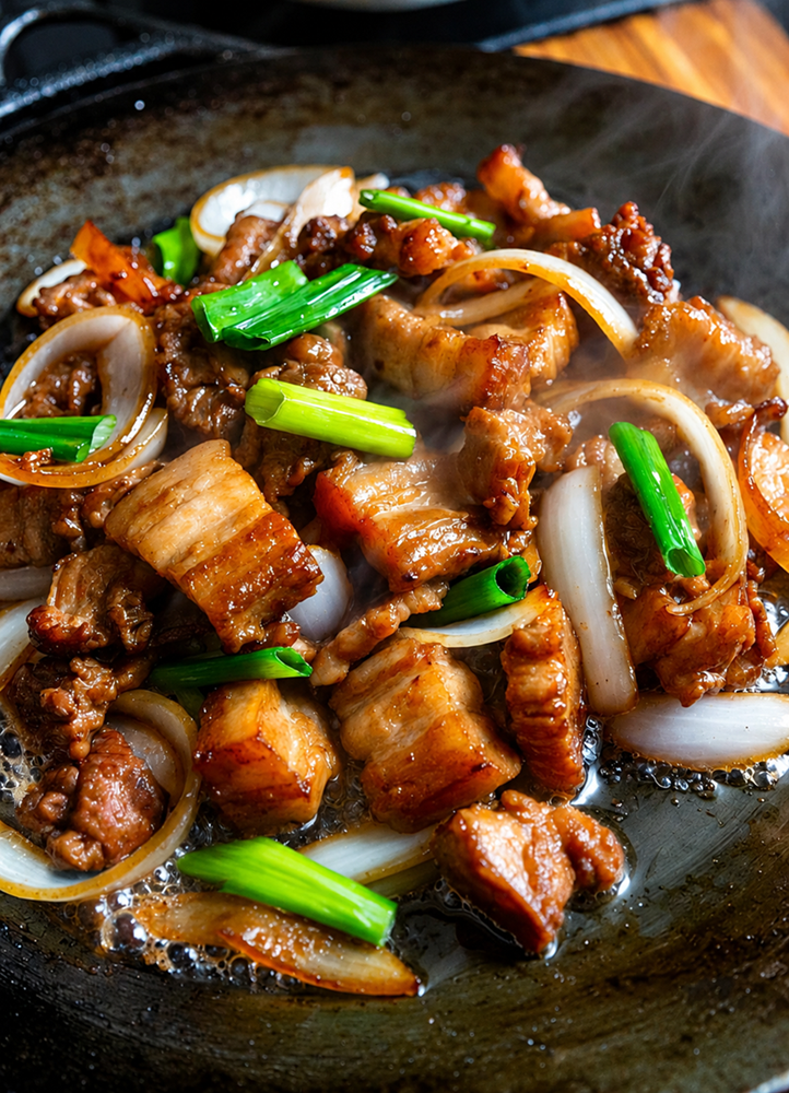 《眾聲聚埕》市集活動丁丁鐵板美食推出鐵板燒肉。