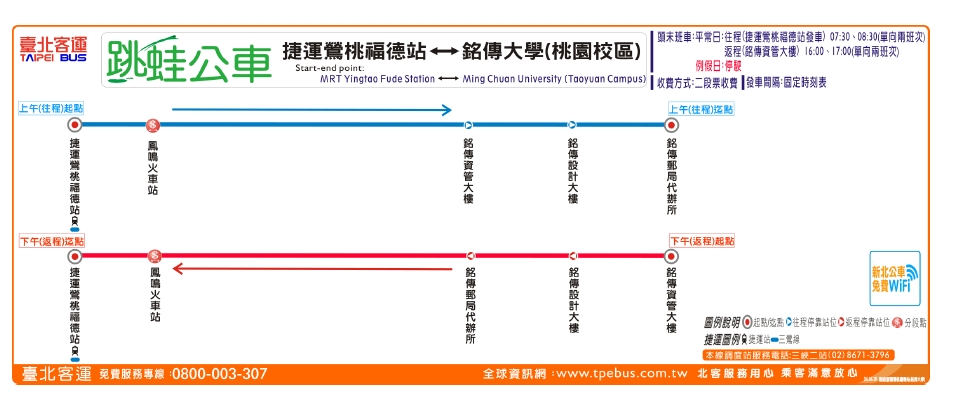 捷運鶯桃福德站-銘傳大學桃園校區跳蛙公車預計銘傳開學日闢駛