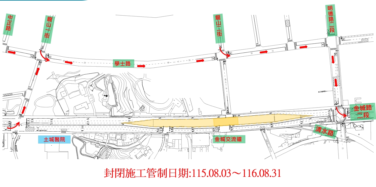土城區龍山二街往中和區方向交維配置替代動線