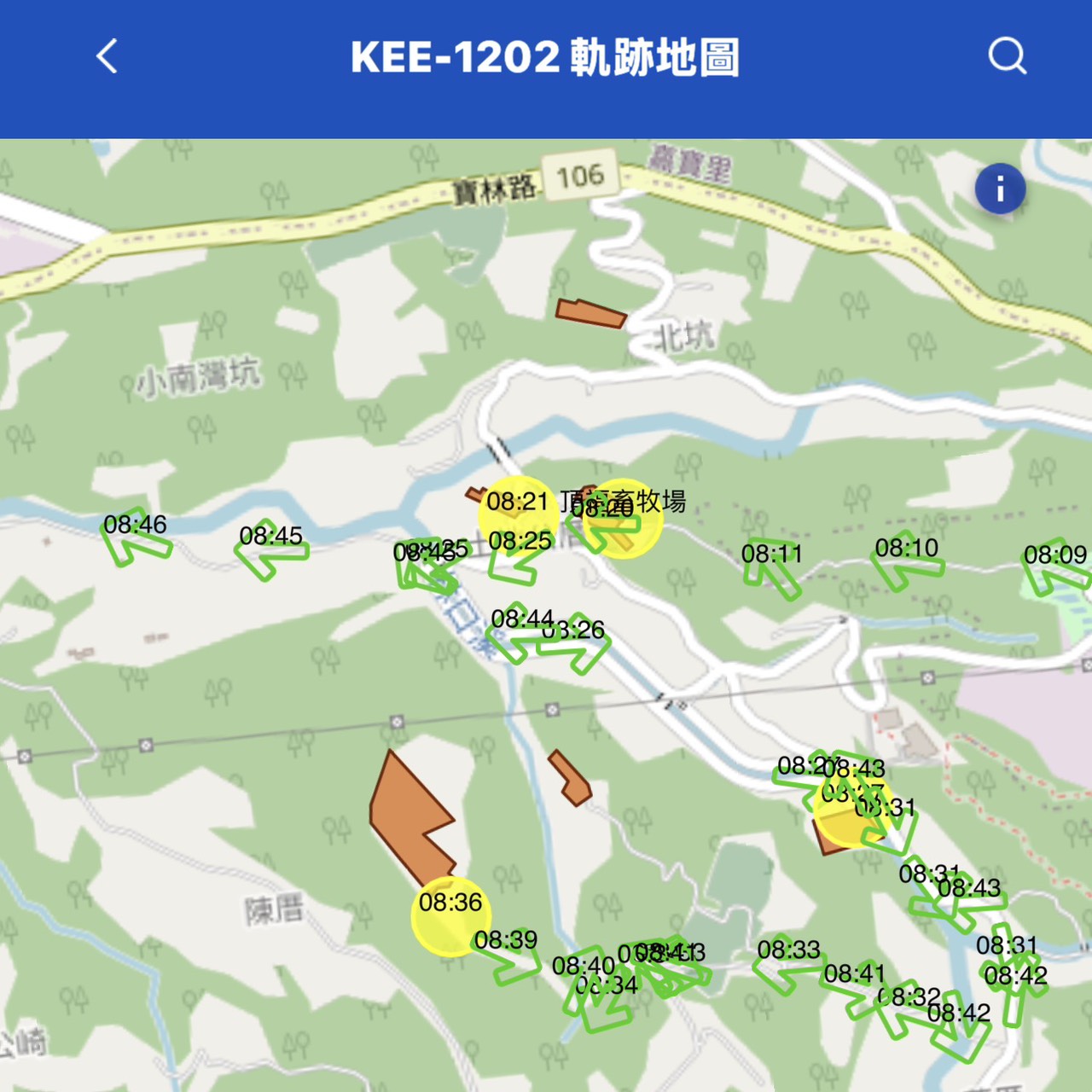  化製車行駛路線軌跡。