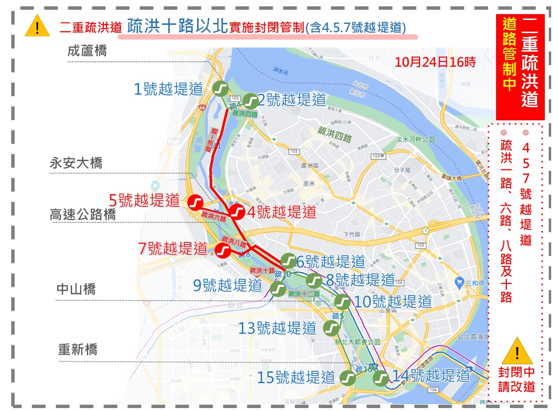  二重疏洪道道路管制圖