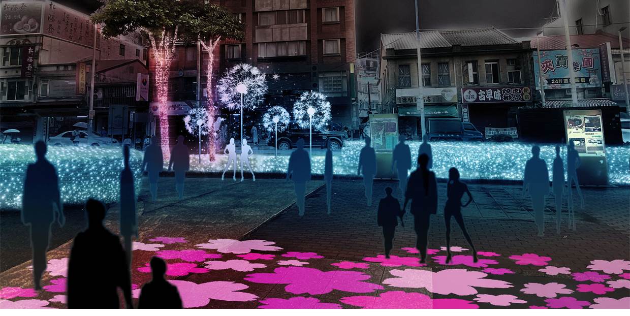 圖片說明3-淡水老街廣場燈飾模擬示意圖-翻糖花園