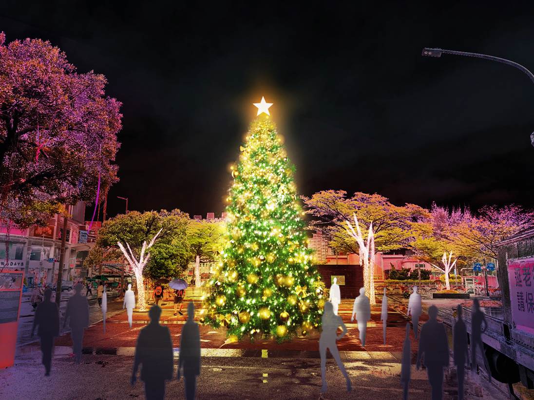 圖片說明6-淡水老街廣場燈飾模擬示意圖-聖誕金美好