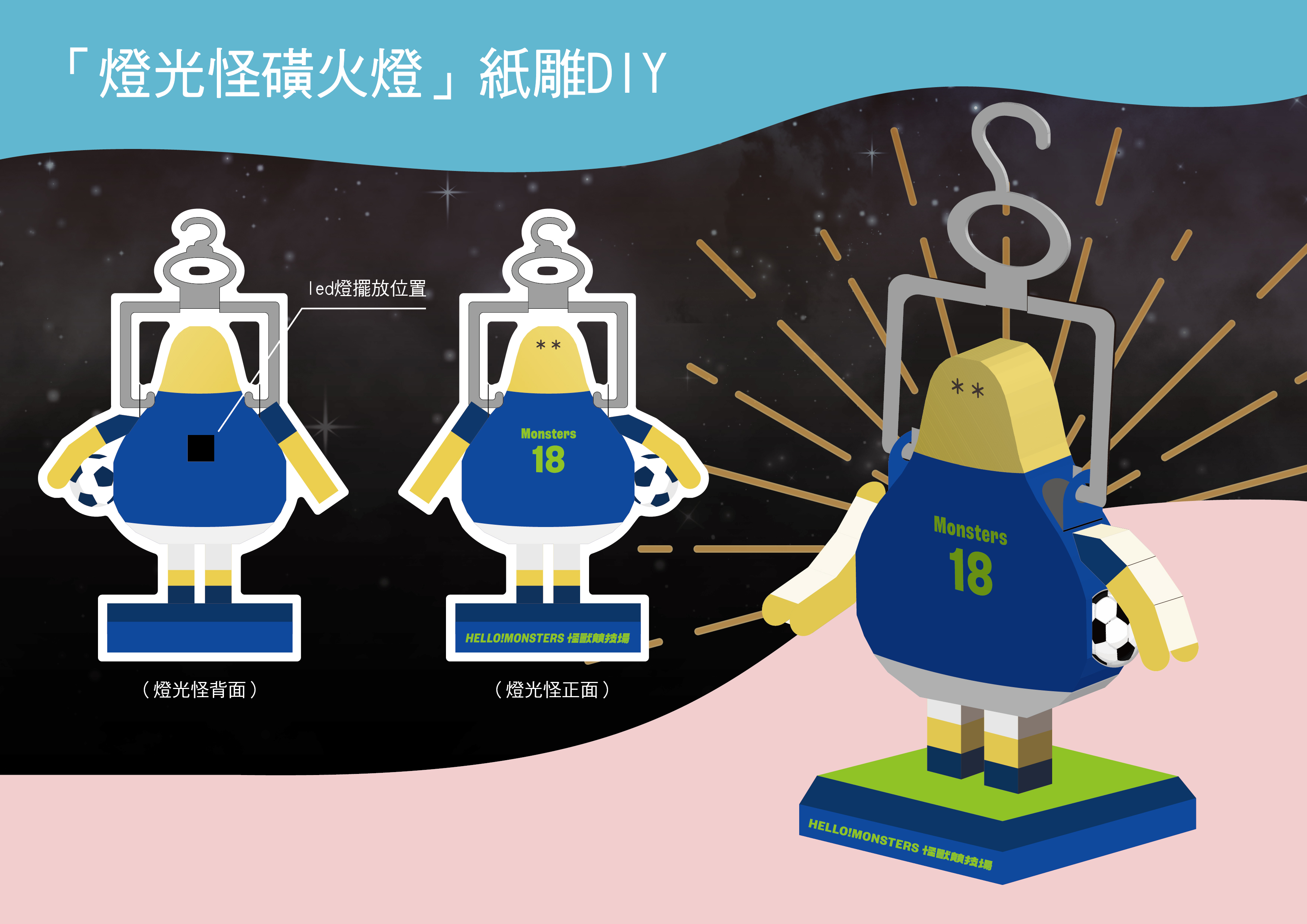 「怪獸小學堂」串聯新北市8大藝文館舍,規劃一系列好玩的博物館線上競技遊戲及趣味道具DIY線上活動,圖為新北市立黃金博物館「燈光怪磺火燈」