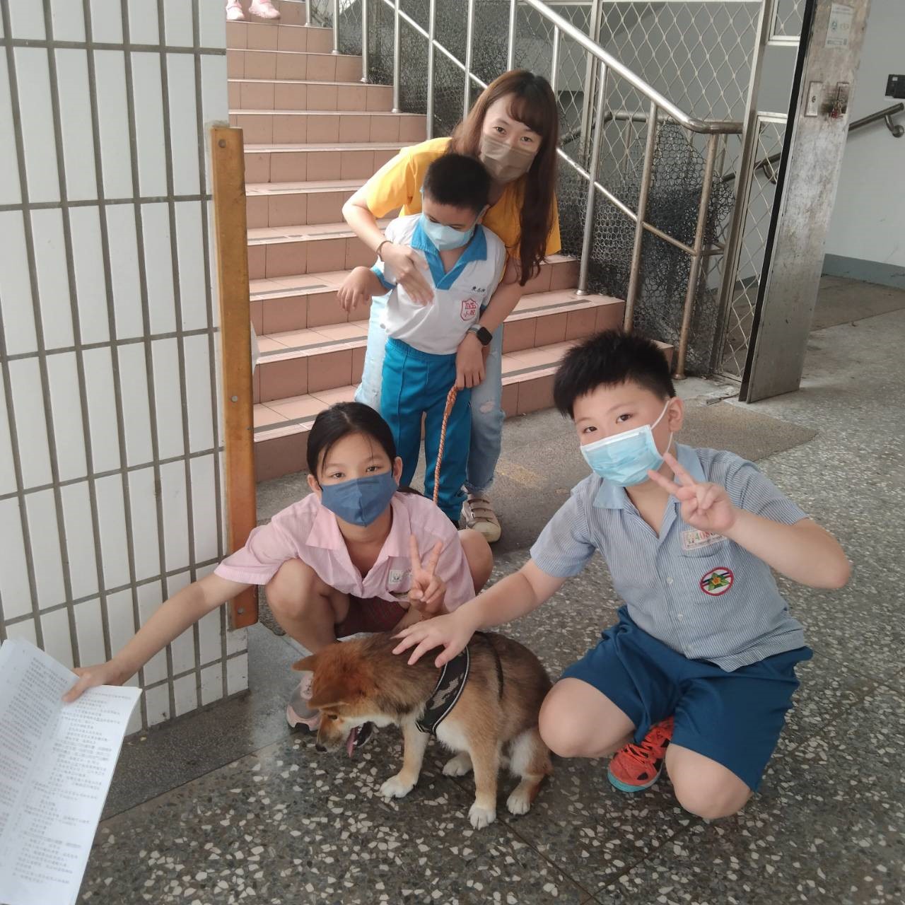 校犬「柴哥」陪伴天使班學生隨走，穩定孩子學習情緒。