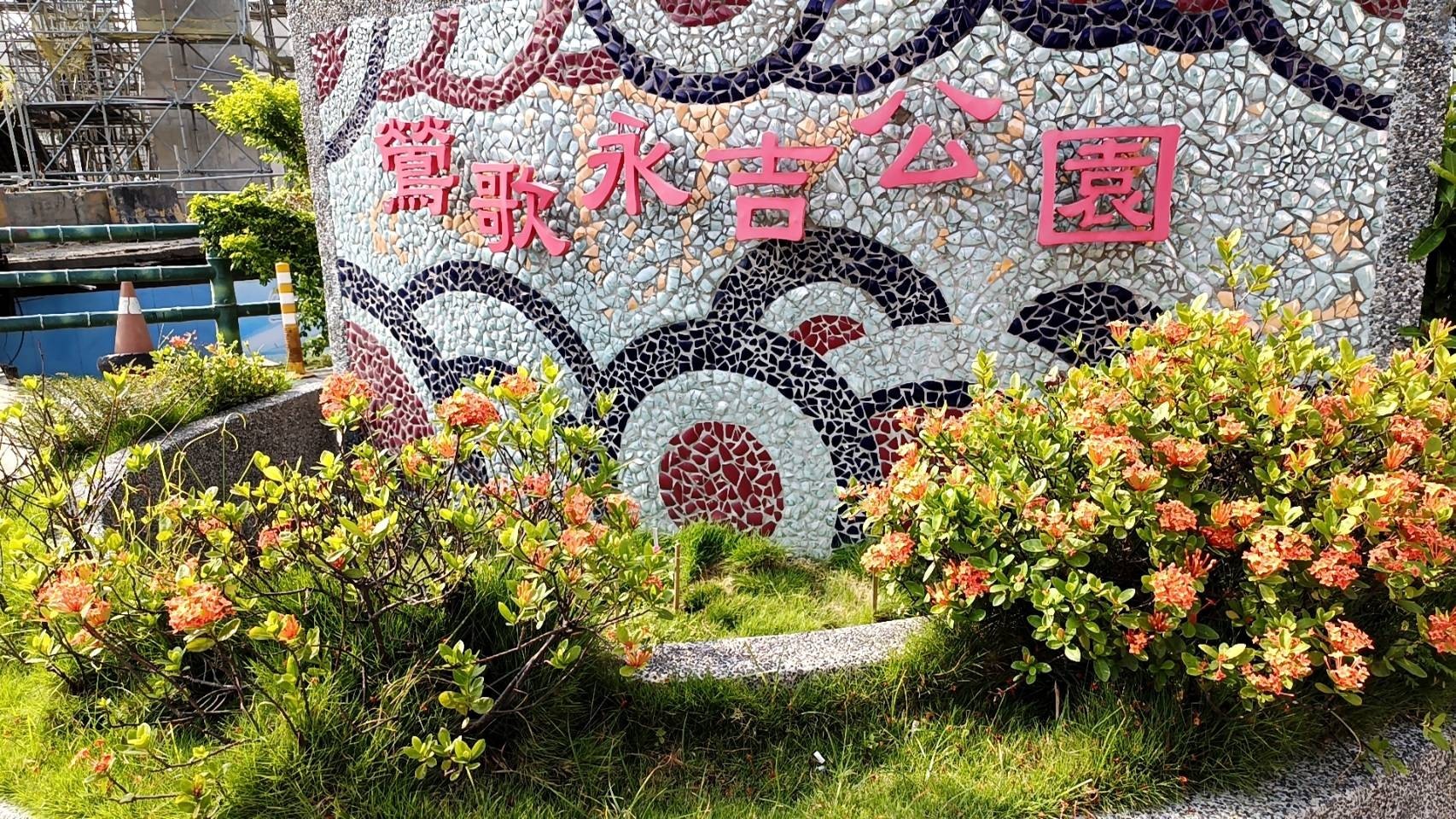 永吉公園入口處開著橘紅色花朵的矮仙丹